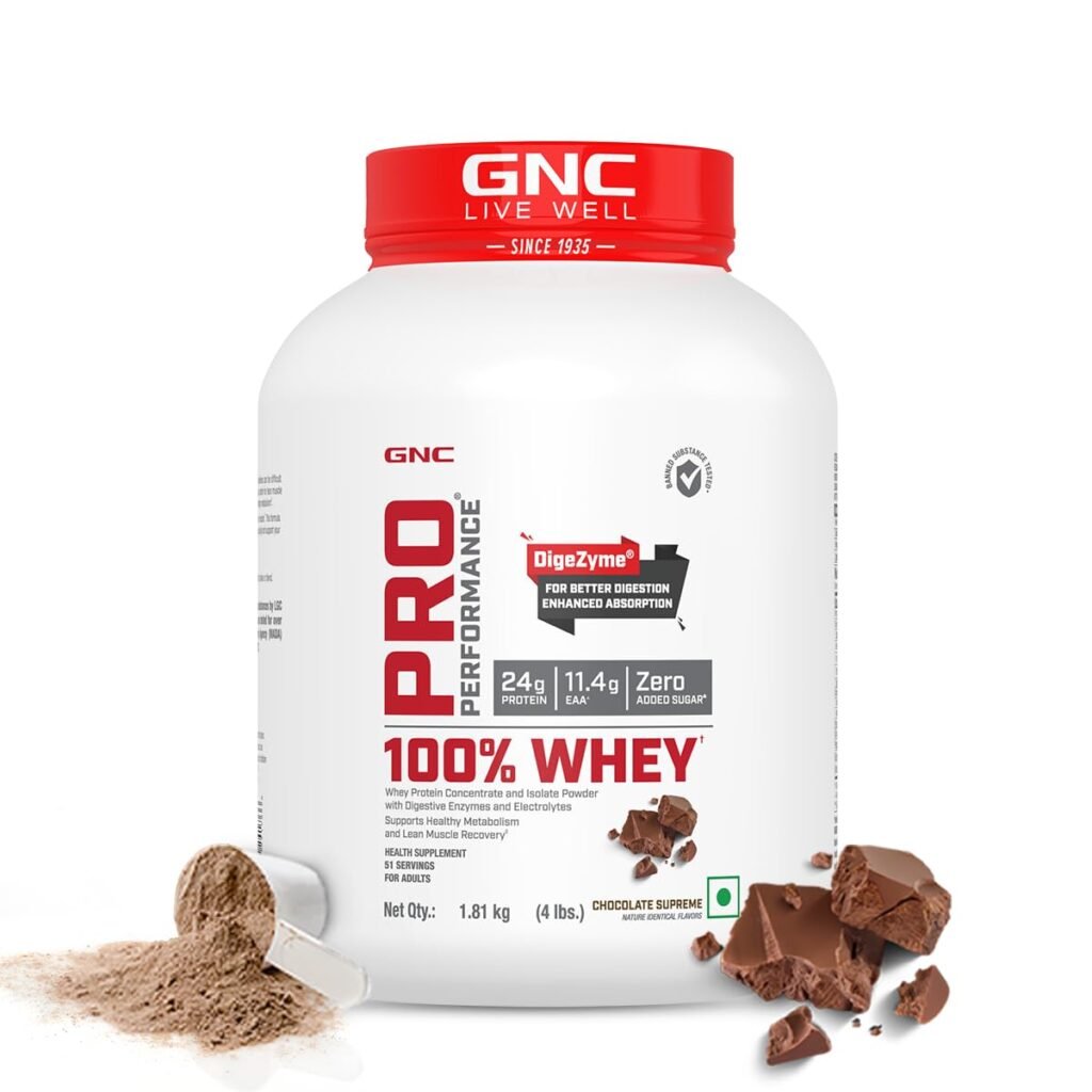 GNC Pro Performance 100% Whey Protein | 4 lbs | Muscle Growth | Muscle Recovery | DigeZyme® For Easy