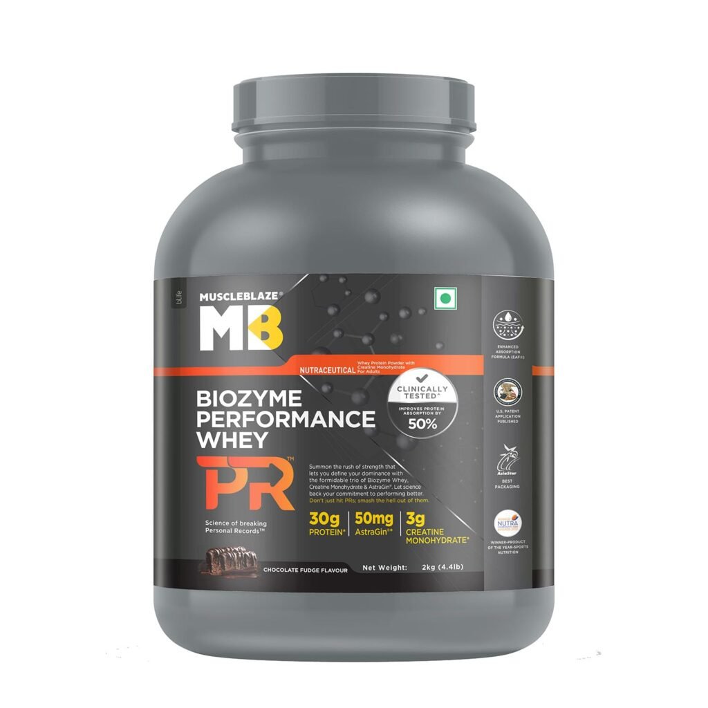 MuscleBlaze Biozyme Performance Whey Protein PR (Chocolate Fudge, 2 kg / 4.4 lb) with 30 g Protein